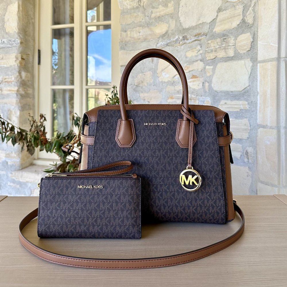 Michael Kors Mercer Medium TZ Brown Belted Satchel Handbag/Wallet Option NWT